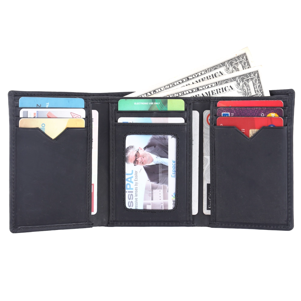 Brooklyn Bridge Genuine Leather Trifold Wallet for Men with RFID Protection – Crazy Horse Card Holder BB-MW-792-CW-FG-CHL-YS-BLACK 1
