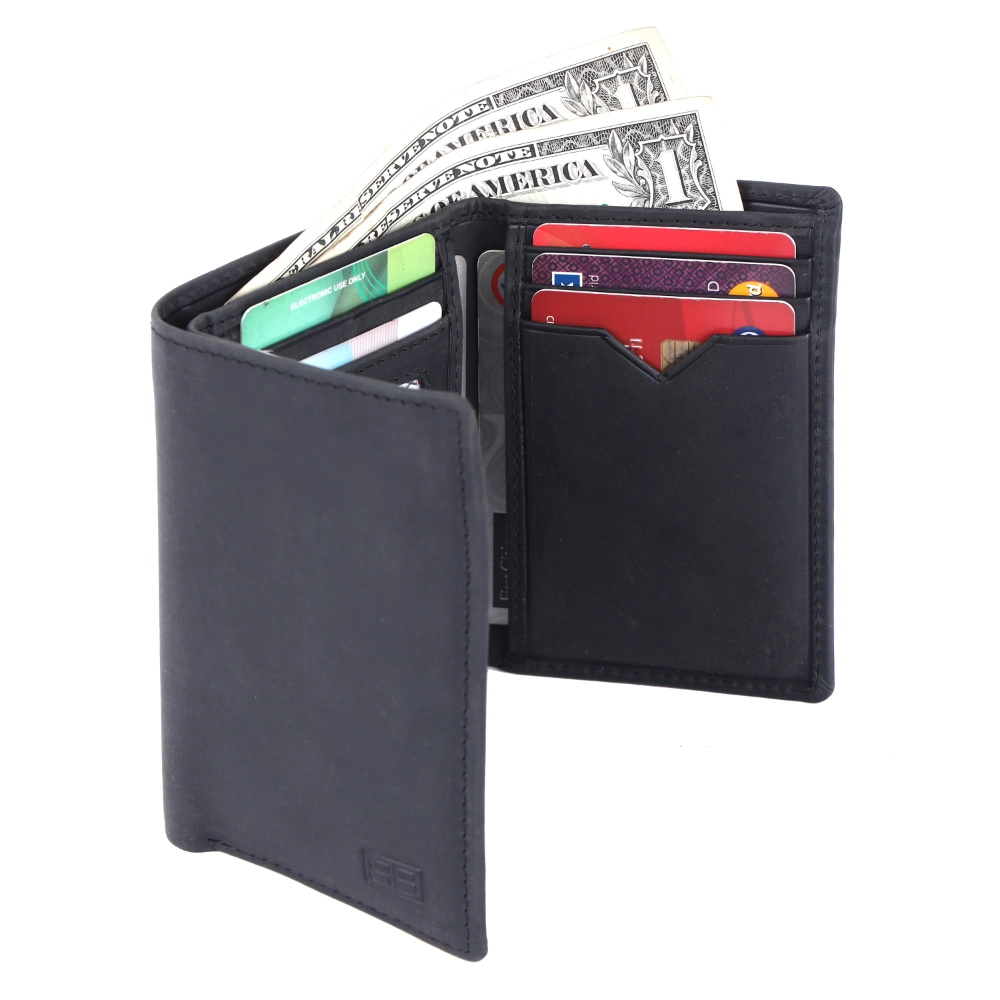 Brooklyn Bridge Genuine Leather Trifold Wallet for Men with RFID Protection – Crazy Horse Card Holder BB-MW-792-CW-FG-CHL-YS-BLACK 1