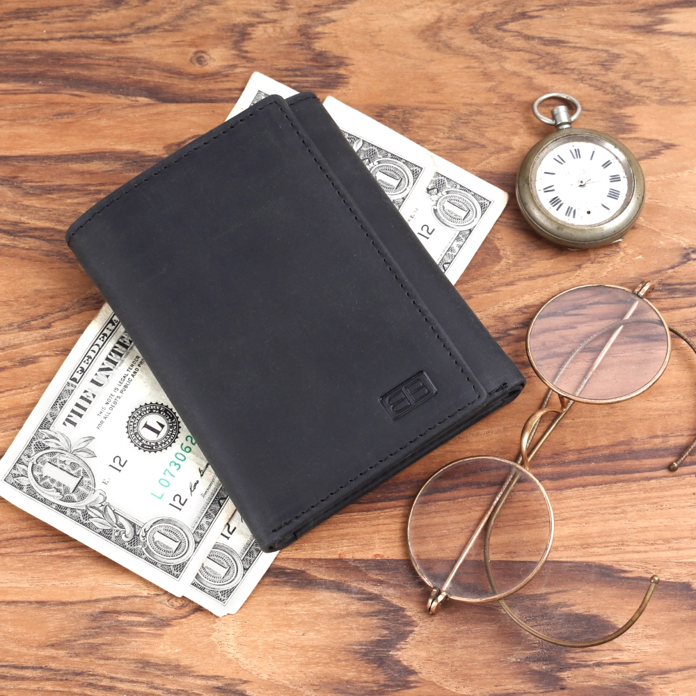 Brooklyn Bridge Genuine Leather Trifold Wallet for Men with RFID Protection – Crazy Horse Card Holder BB-MW-792-CW-FG-CHL-YS-BLACK 1