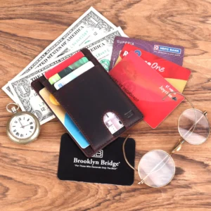 Brooklyn Bridge Slim Leather Card Holder for Men with RFID – Brown Oil Pull-Up Minimal Wallet BB-CH-789-CW-FG-OPL-YS-BROWN 1